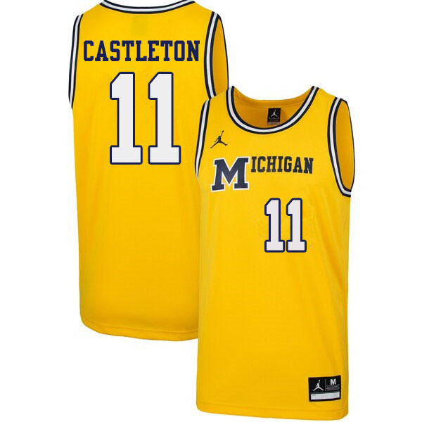 Men #11 Colin Castleton Michigan Wolverines 1989 Retro College Basketball Jerseys Sale-Yellow - Click Image to Close
